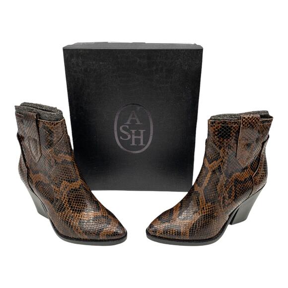 Ash Brown Snake Python Esquire Pointed Toe Leather Block Heel Calf Boots 36 US 5 - Picture 5 of 16